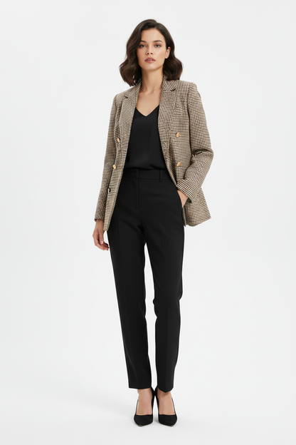 Giacca Donna Oversize Elegante a Quadretti con Sei Bottoni