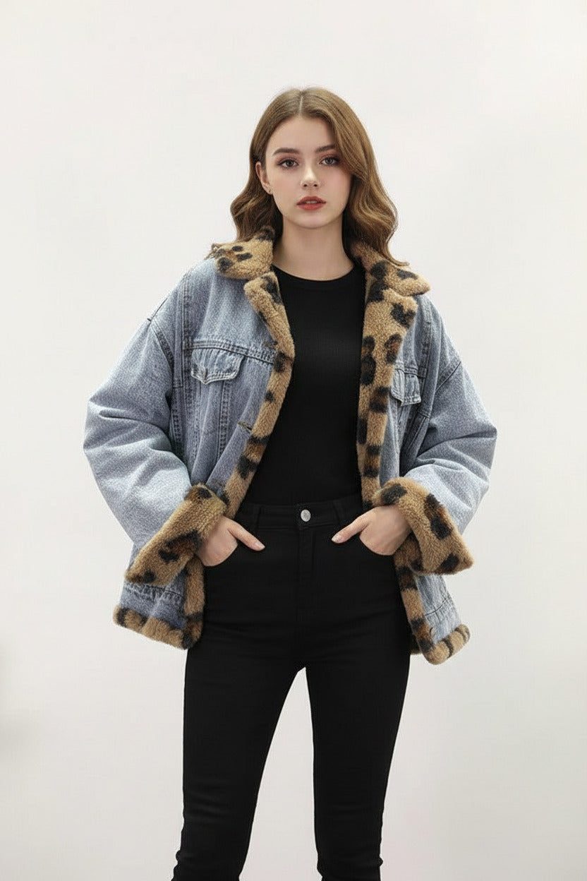 Giacca Donna in Lana d’Agnello Blu Effetto Jeans Doppiopetto Elegante SLIM FIT reversibile