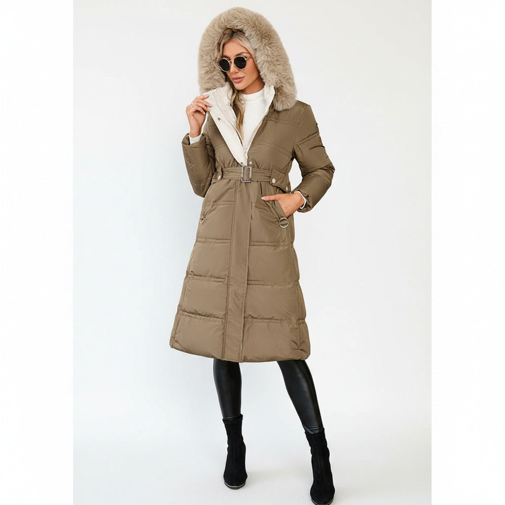 Cappotto Donna con Pelliccia Invernale | Giubbotto Lungo Caldo Elegante con Cappuccio