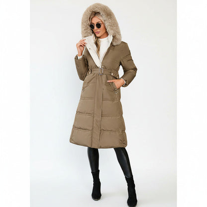 Cappotto Donna con Pelliccia Invernale | Giubbotto Lungo Caldo Elegante con Cappuccio