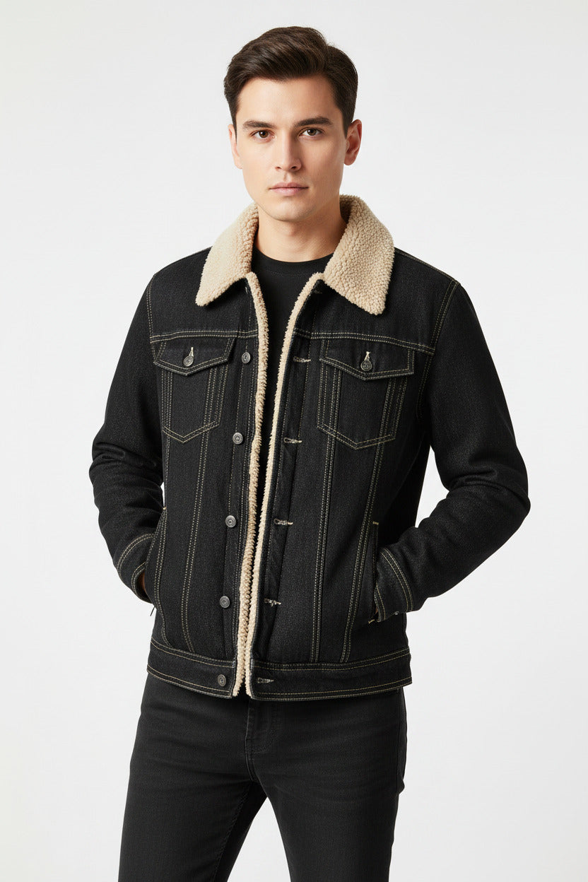 Giacca Jeans Uomo Felpata Invernale Calda e Comoda Slim Fit