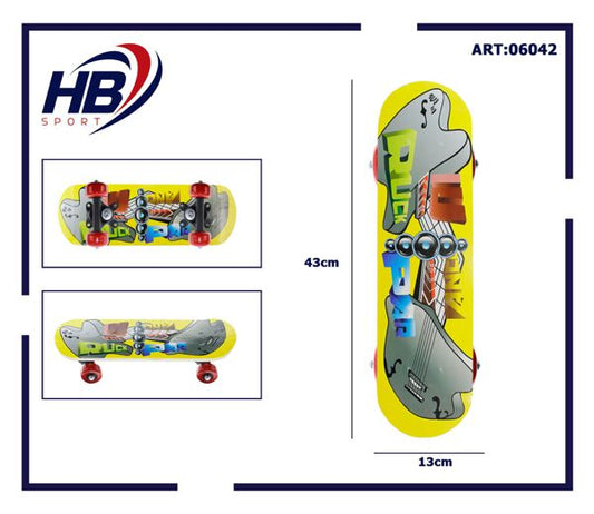 Hb Sport Skateboard Bambini Unisex Skate In Legno Fantasia Colorato 43 Cm Giallo