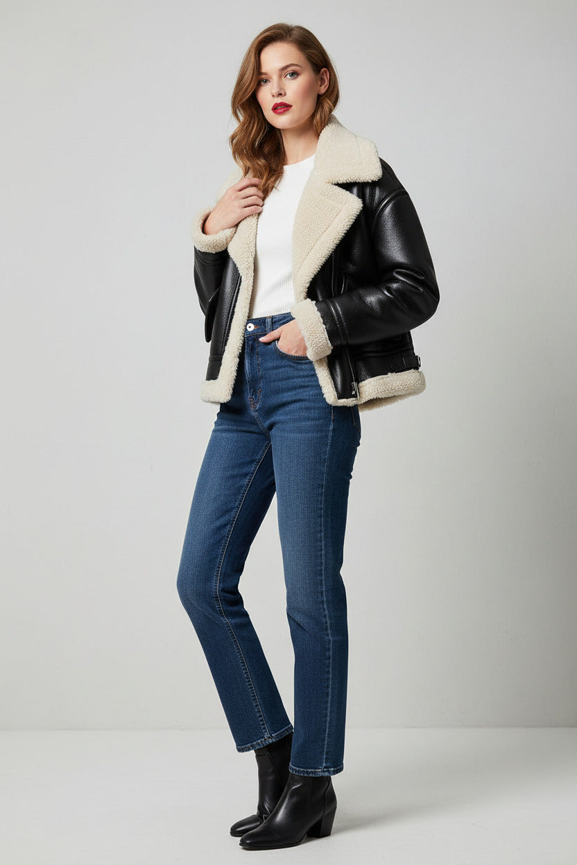 Giubbotto Donna in Ecopelle Spesso – Giacca Morbida Calda Elegante Casual