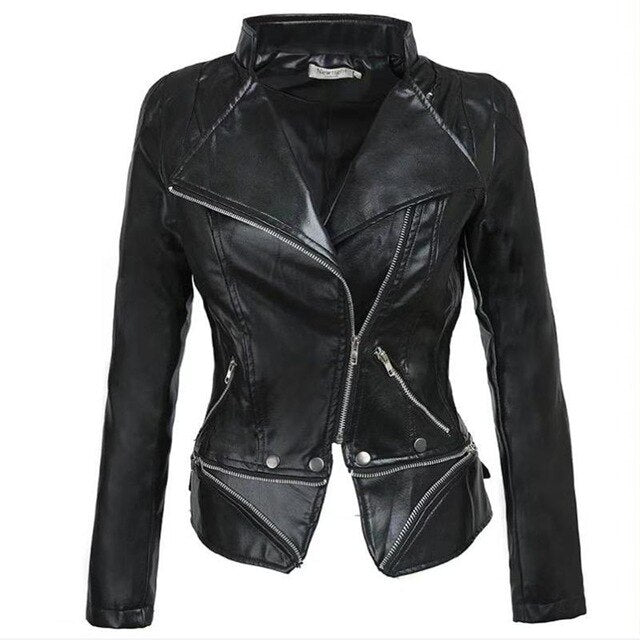 Giubbotto Donna Invernale Nera in Ecopelle – Giubbotto con Zip
