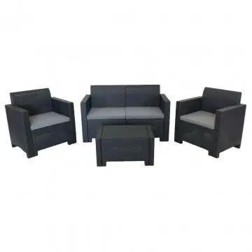 Salotto Nebraska con cuscini - struttura in wicker bianco, marrone, nero o tortora