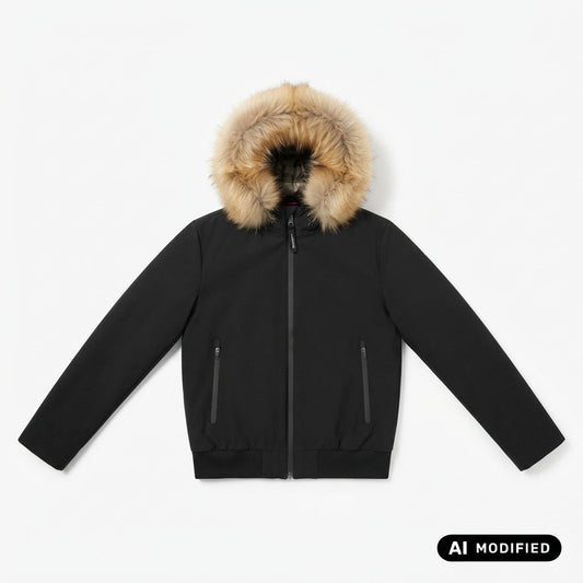 Canadian giubbotto corto con pelliccia al cappuccio da uomo CN.G224370FUR BLA nero