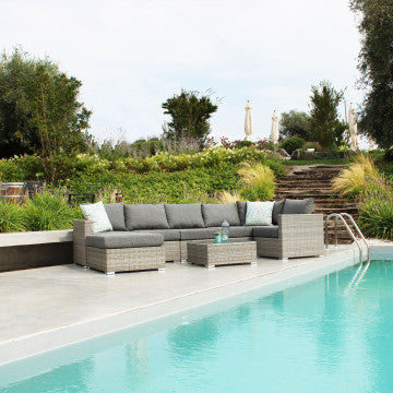 Poltrona centrale Copacabana - Sedia elegante con struttura in alluminio e wicker grigio UV protection con cuscini da 12 cm, dimensioni 62 x 77 x 65 h