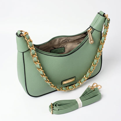 Charro Green Hobo Bag with Gold Chain and Removable Shoulder Strap