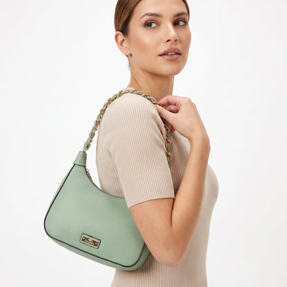 Charro Green Hobo Bag with Gold Chain and Removable Shoulder Strap