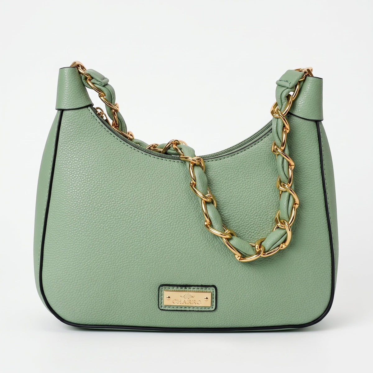 Charro Green Hobo Bag with Gold Chain and Removable Shoulder Strap