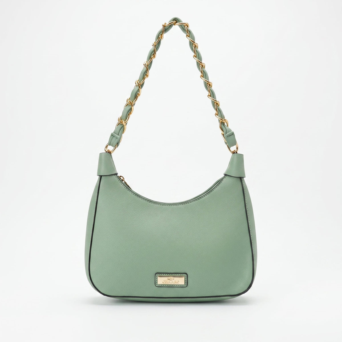 Charro Green Hobo Bag with Gold Chain and Removable Shoulder Strap