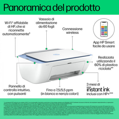 Hp Stampante Multifunzione Deskjet 2820E Inkjet Wifi Allin One Bluetooth Scanner