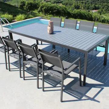 Tavolo allungabile Detroit 190/250 X 100 in alluminio verniciato antracite con doghe effetto legno