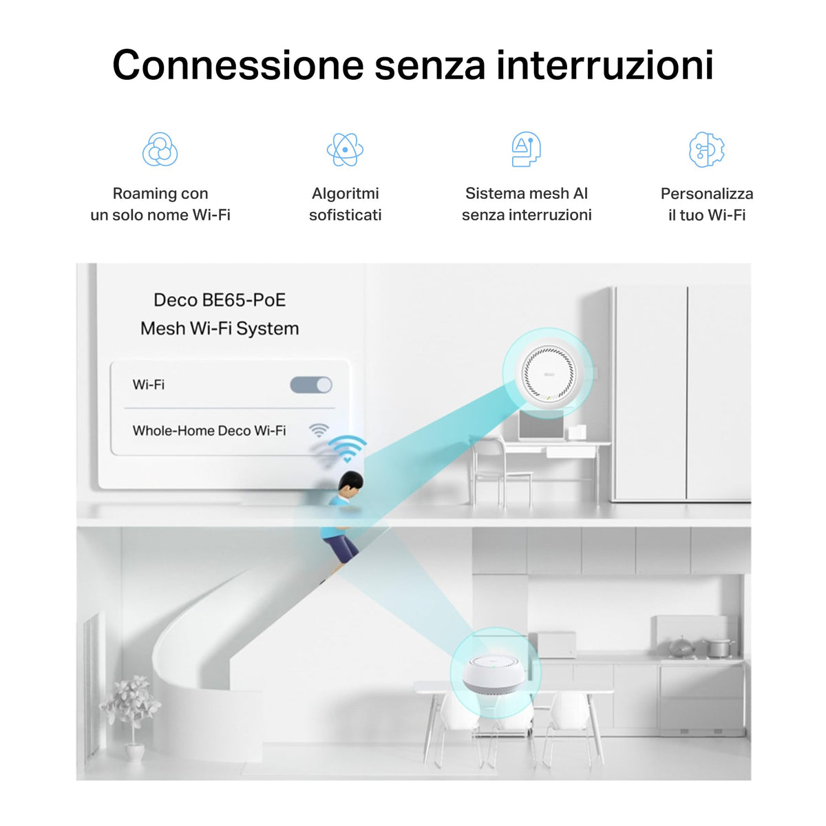 Deco BE65-PoE Sistema Mesh Wi-Fi 7 Tri-Band BE9300Mbps, 2 Porte 5Gbps, Supporto PoE, 3pz