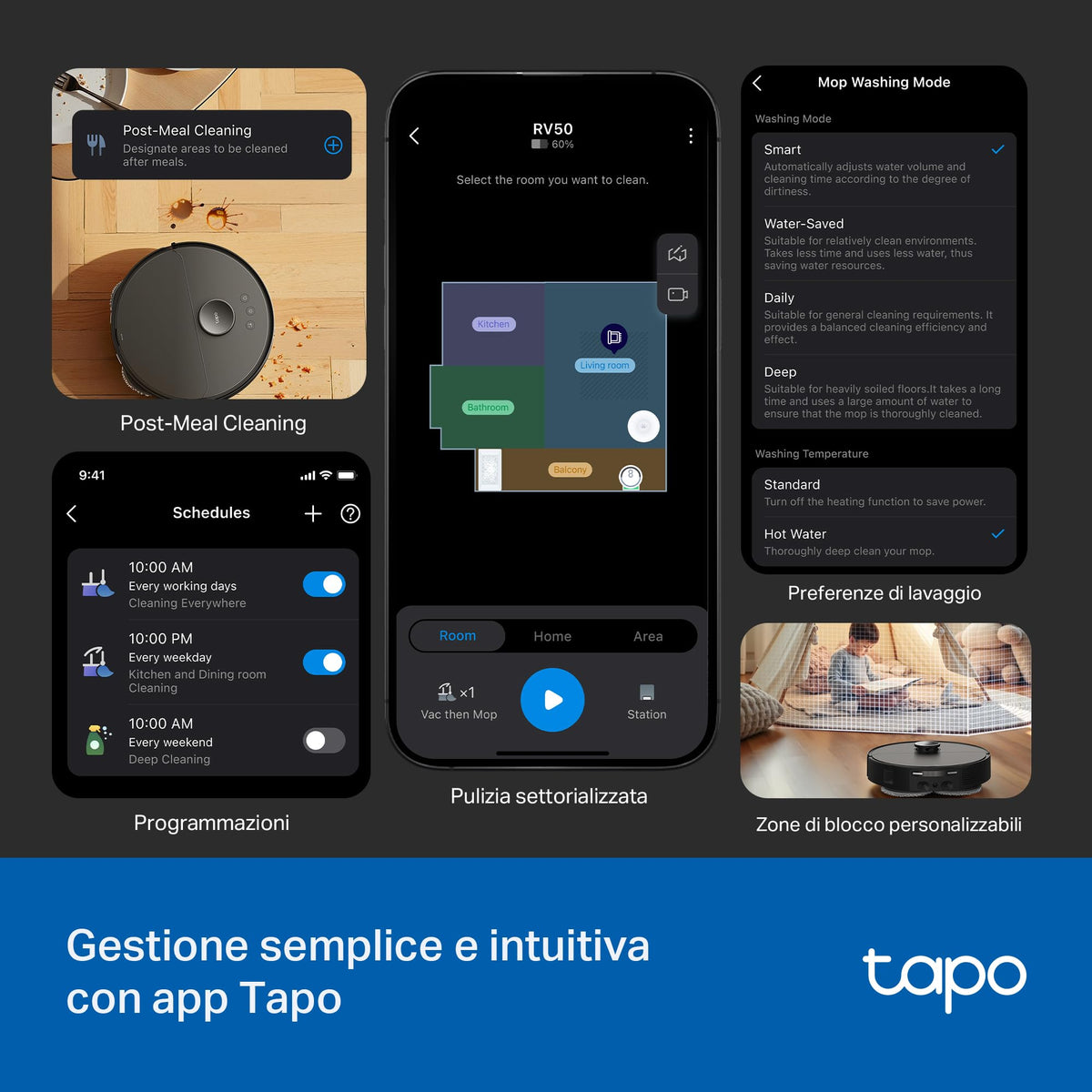 Tapo RV50 Pro Omni Robot Aspirapolvere Lavapavimenti 15000Pa con Base All-in-One