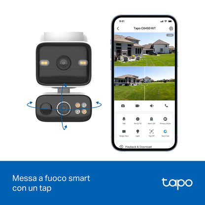 Tapo C645D KIT Telecamera WiFi Esterno 2K Doppio Obiettivo Solare, 360° PTZ