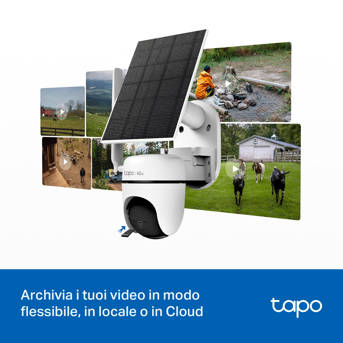 Tapo C615G KIT Telecamera 4G LTE Esterno 2K 3MP con Pannello Solare, 360° PTZ