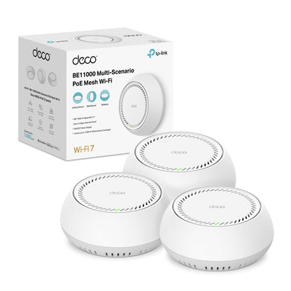 Deco BE65-PoE Sistema Mesh Wi-Fi 7 Tri-Band BE9300Mbps, 2 Porte 5Gbps, Supporto PoE, 3pz