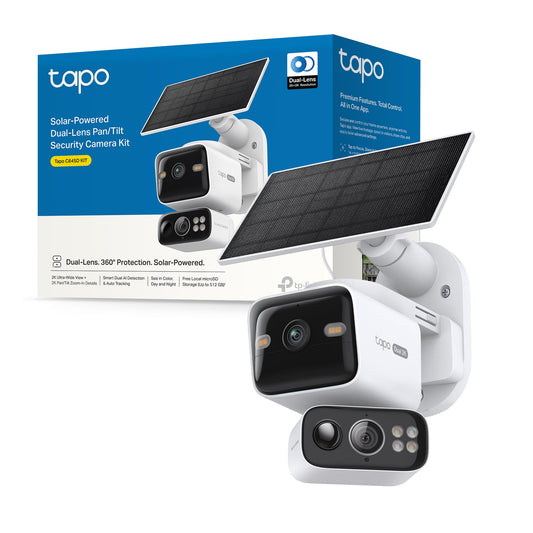 Tapo C645D KIT Telecamera WiFi Esterno 2K Doppio Obiettivo Solare, 360° PTZ