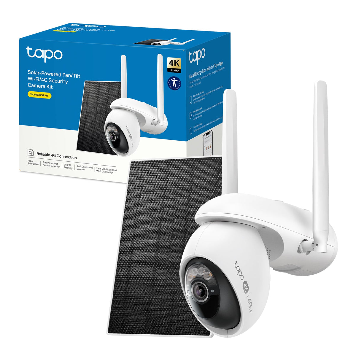 Tapo C665G KIT Telecamera 4G LTE Esterno 4K 8MP con Pannello Solare, 360° PTZ