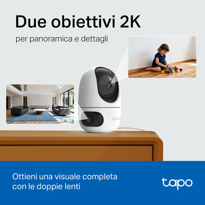 Tapo C245D Telecamera WiFi Interno Doppio Obiettivo 2K+2K, 360° PTZ