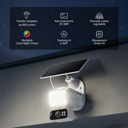Tapo C615F KIT Telecamera WiFi Esterno 2K 3MP con Pannello Solare, 360° PTZ