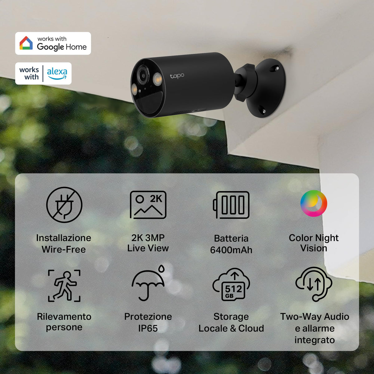 Tapo C411 Telecamera Wi-Fi Esterno a Batteria 2K 3MP, Visione Notturna a Colori