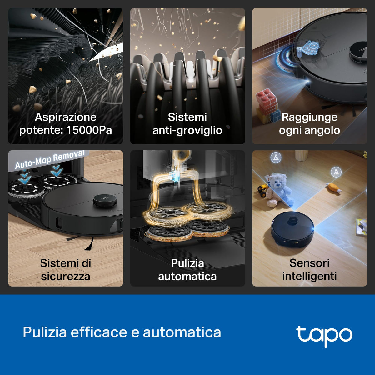 Tapo RV50 Pro Omni Robot Aspirapolvere Lavapavimenti 15000Pa con Base All-in-One