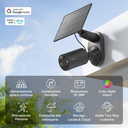 Tapo C411 KIT Telecamera WiFi Esterno 2K 3MP Batteria con Pannello Solare