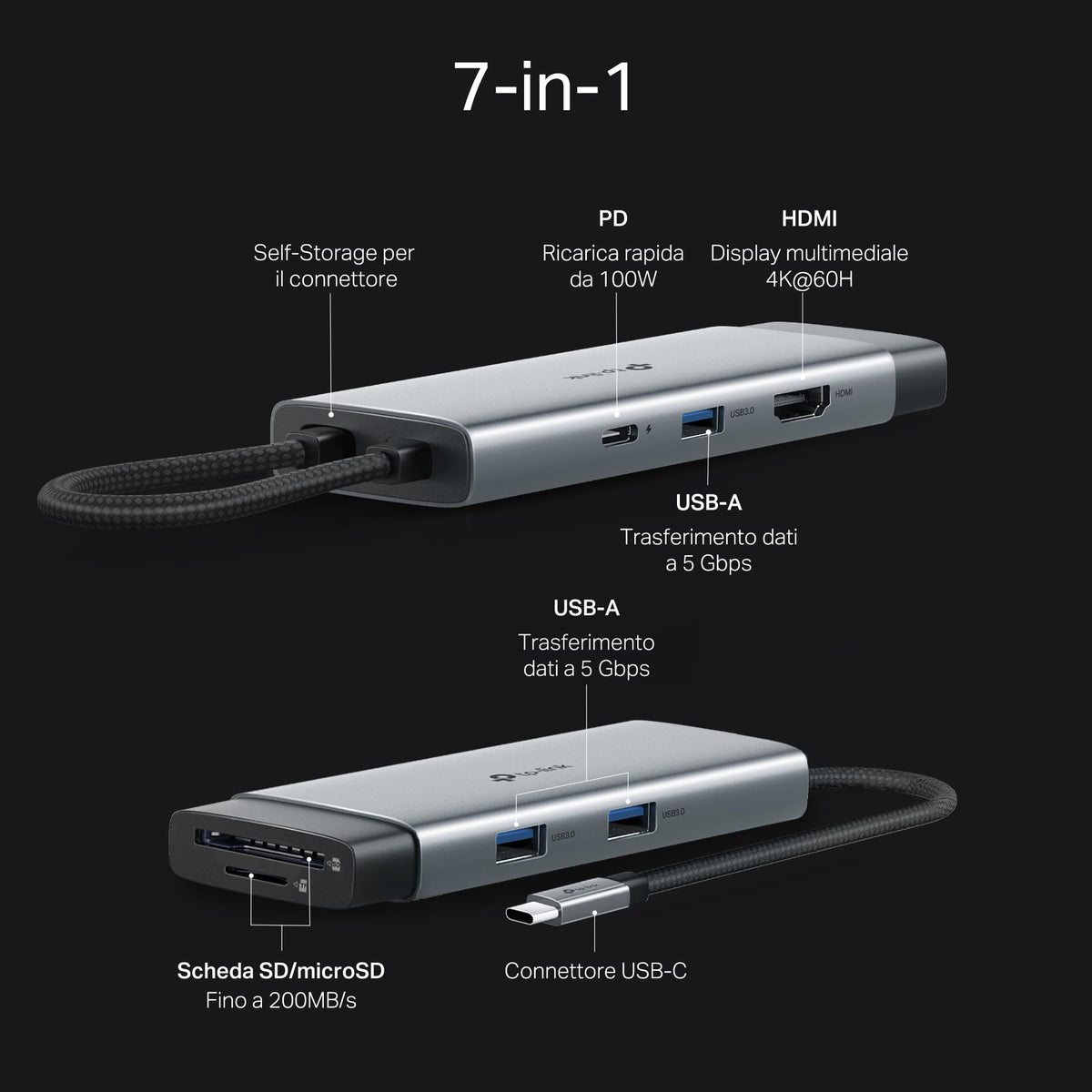 UH7021C Hub USB C 7 in 1, HDMI 4K@60Hz, SD & MicroSD UHS-I