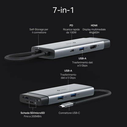 UH7021C Hub USB C 7 in 1, HDMI 4K@60Hz, SD & MicroSD UHS-I
