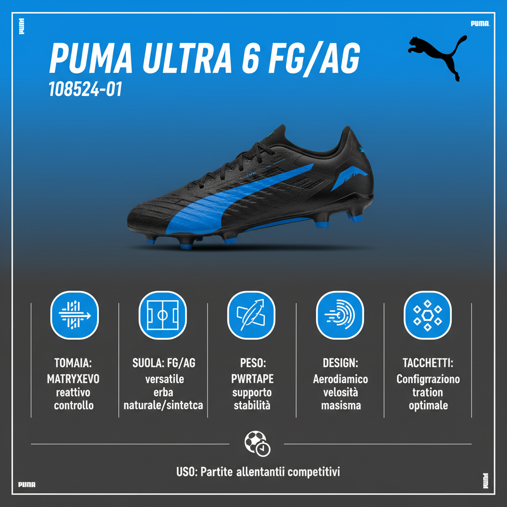 Puma ULTRA 6 FG/AG 108524-01 - Scarpe Calcio Ultraleggere Azzurro Uomo