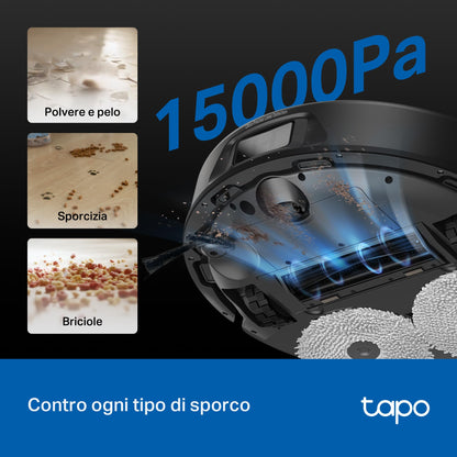 Tapo RV50 Pro Omni Robot Aspirapolvere Lavapavimenti 15000Pa con Base All-in-One
