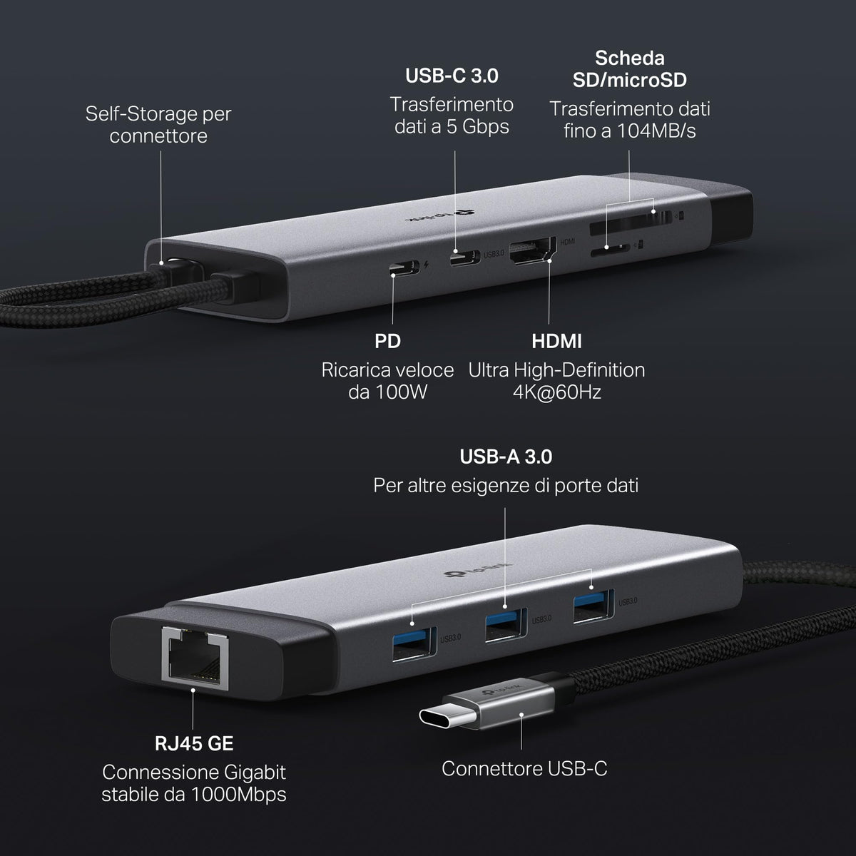 UH9120C Hub USB C 9 in 1, HDMI 4K@60Hz, Gigabit Ethernet, SD & microSD UHS-I