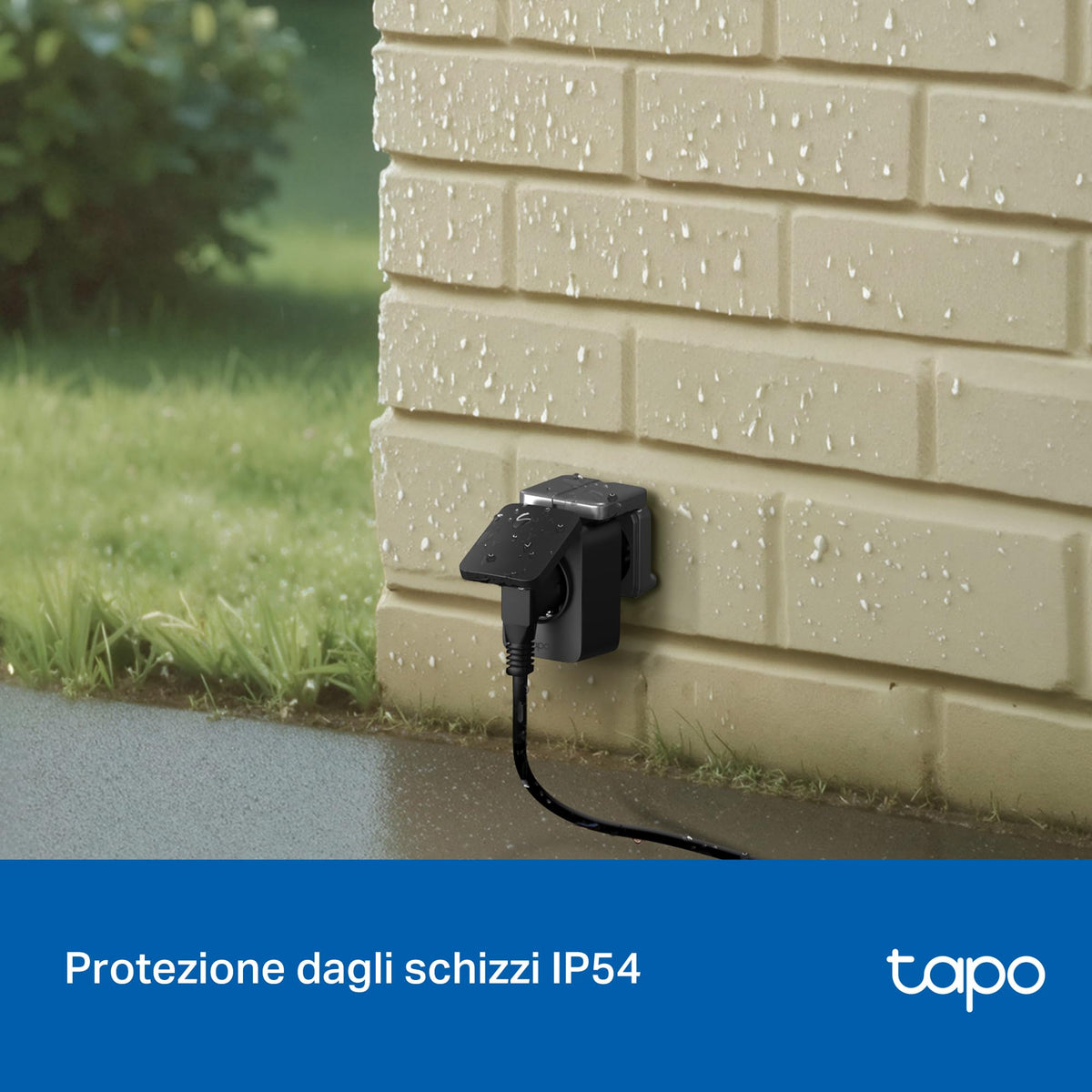 Tapo P410M Presa Smart Esterna Wi-Fi IP54, 16A, Anti-Sovraccarico, Monitoraggio Energia, Controllo Vocale con Alexa, Certificato Matter