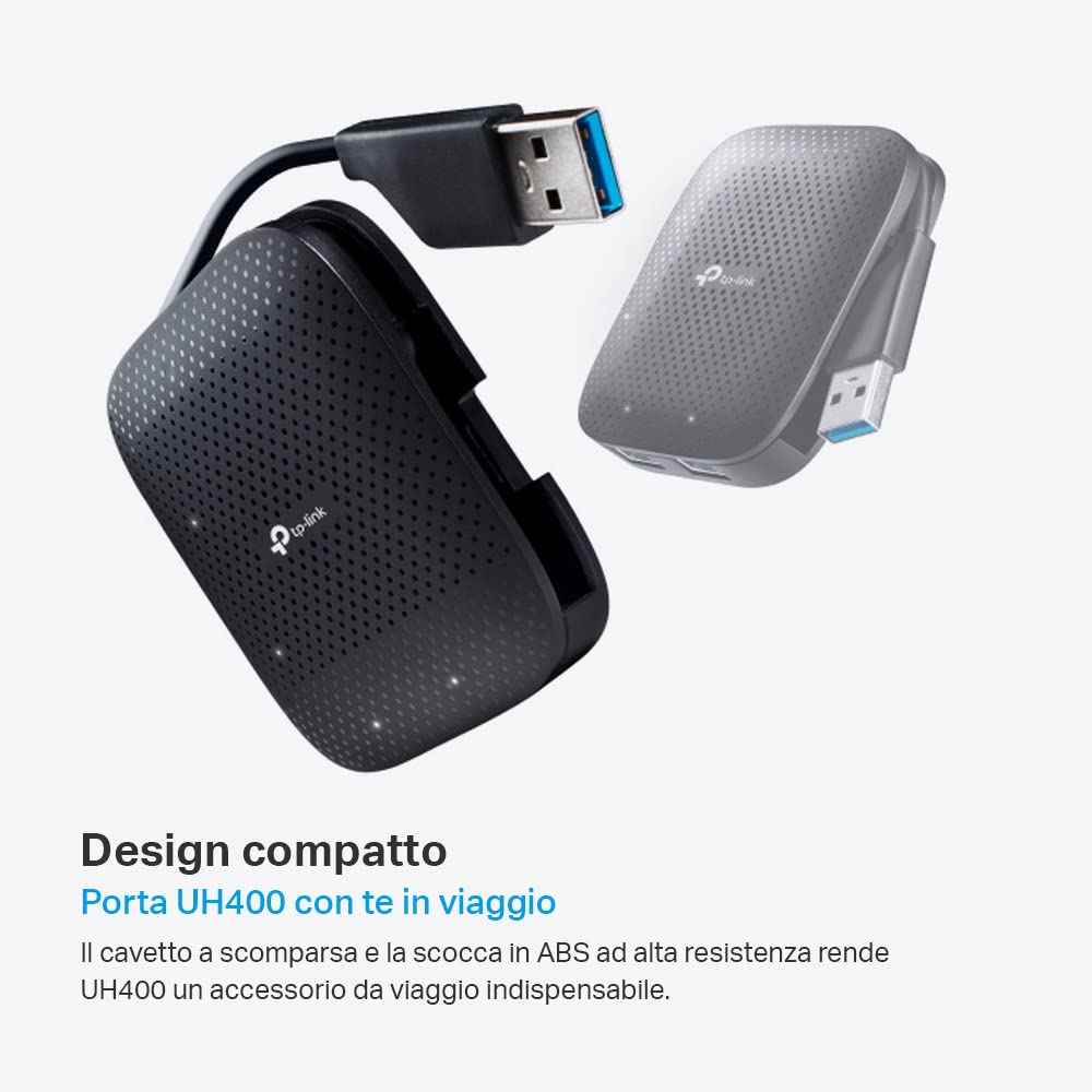 UH400 Hub USB 3.0 4 in 1, Design con Cavo Pieghevole