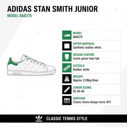 Adidas Originals Lifestyle Sneakers Junior Bianco Verde Stan Smith - BA8375