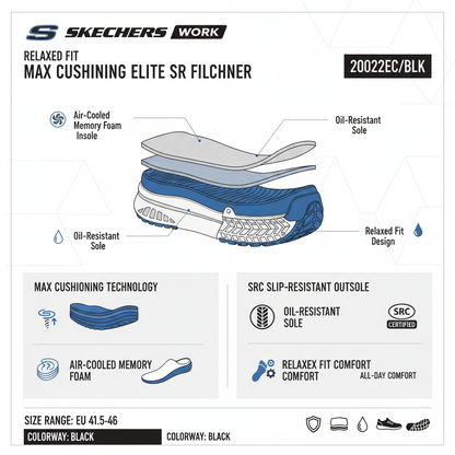 Skechers Work Max Cushioning Elite SR Filchner 200022EC/BLK Nero Uomo