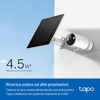 Tapo A202 Pannello Solare 4.5W per Telecamere a Batteria, IP65, Cavo 4m, Regolabile 360°