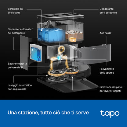 Tapo RV50 Pro Omni Robot Aspirapolvere Lavapavimenti 15000Pa con Base All-in-One