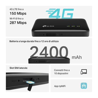 M7005 Saponetta Wi-Fi con SIM 4G LTE CAT4, Wi-Fi 6 AX300