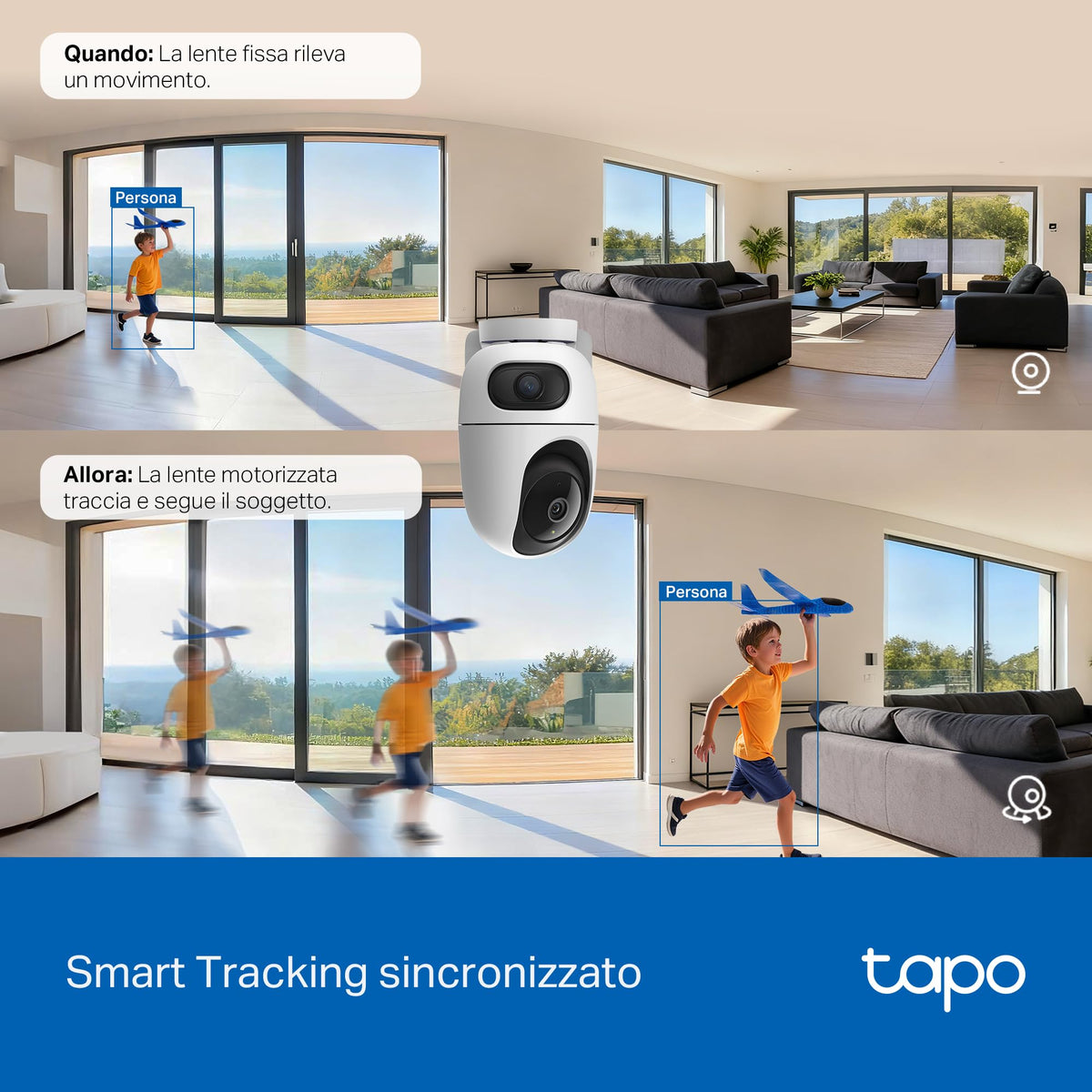 Tapo C245D Telecamera WiFi Interno Doppio Obiettivo 2K+2K, 360° PTZ