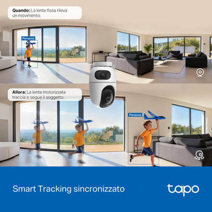 Tapo C245D Telecamera WiFi Interno Doppio Obiettivo 2K+2K, 360° PTZ