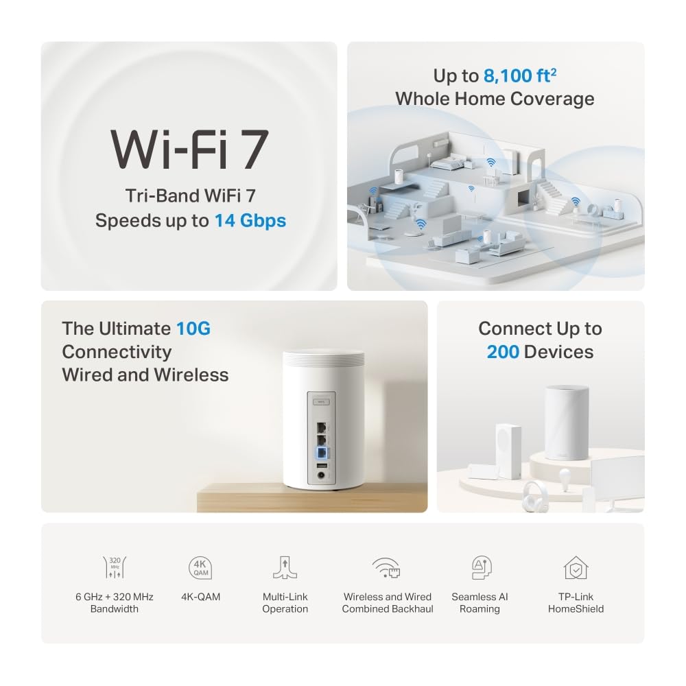 Deco BE68 Sistema Mesh Wi-Fi 7 Tri-Band BE14000Mbps, Porta 10Gbps, 1pz