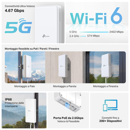 Archer NX500-Outdoor Router 5G con SIM, Wi-Fi 6 AX3000Mbps, Porta Gigabit WAN/LAN, IP66