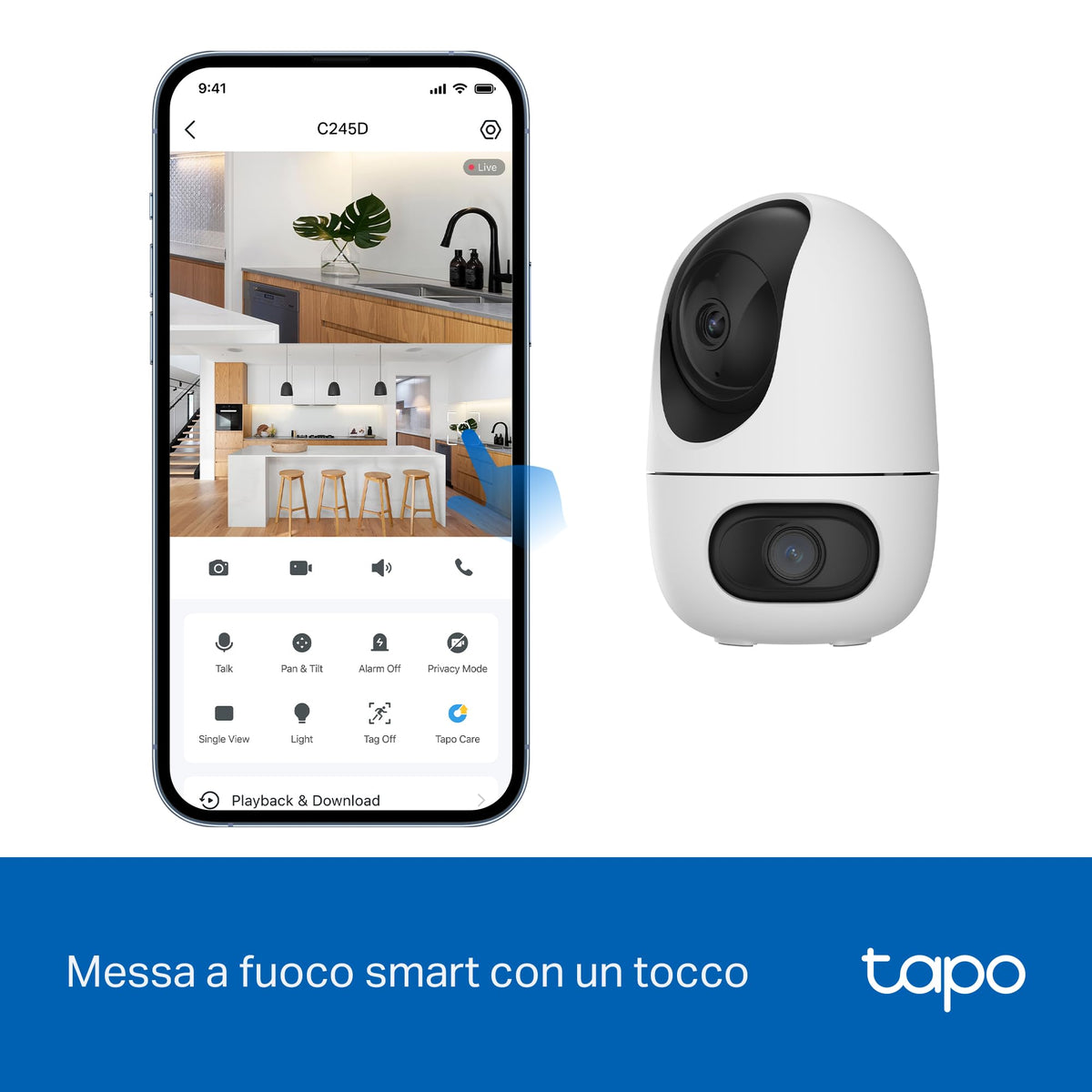 Tapo C245D Telecamera WiFi Interno Doppio Obiettivo 2K+2K, 360° PTZ