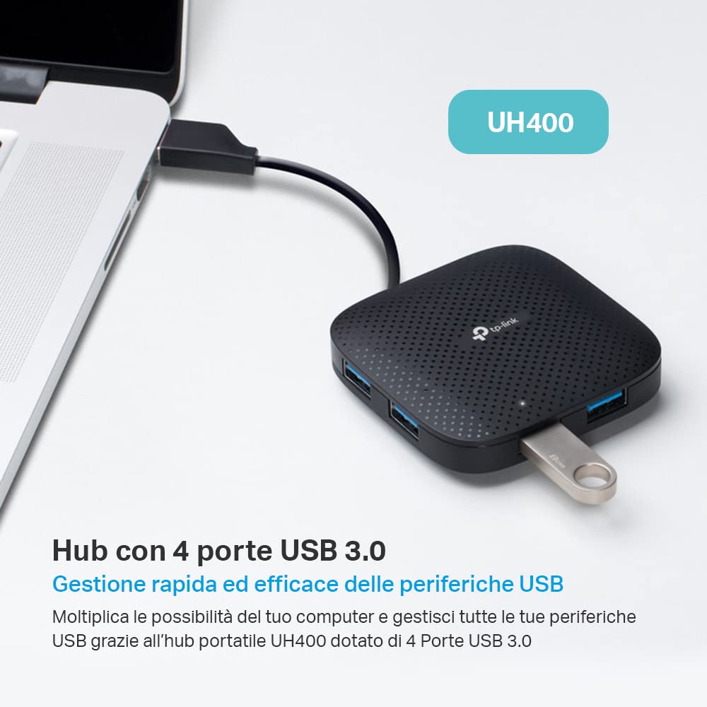 UH400 Hub USB 3.0 4 in 1, Design con Cavo Pieghevole