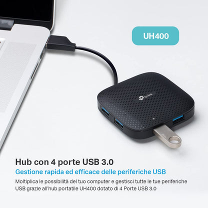 UH400 Hub USB 3.0 4 in 1, Design con Cavo Pieghevole