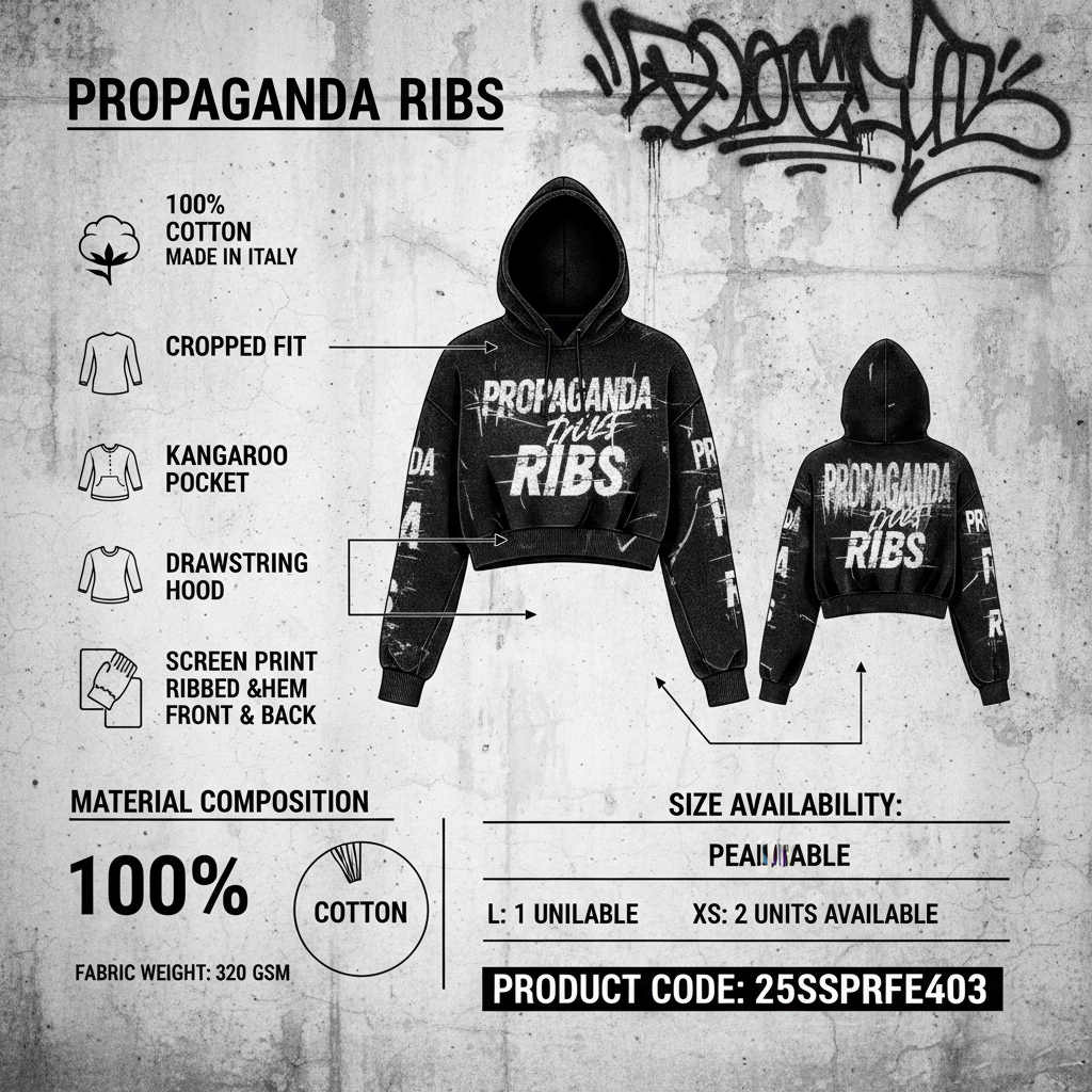 Propaganda felpa corta con cappuccio da donna Ribs 25SSPRFE403 nero