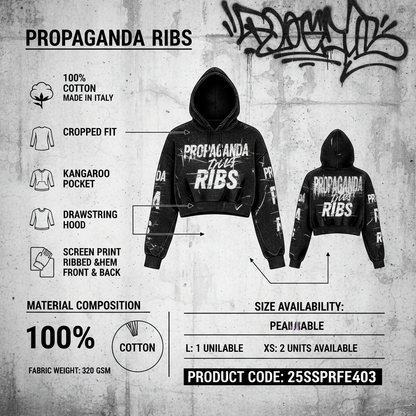 Propaganda felpa corta con cappuccio da donna Ribs 25SSPRFE403 nero